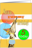 Funny Giraffe Licking Birthday Greeting 5th Birthday card