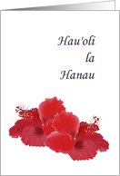 Hau’oli la Hanau Hawaiian Birthday Greeting Red Hibiscus Flowers card