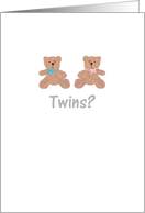 New Baby Congratulations Twins Two Teddy Bears in Blue and Pink Bows card