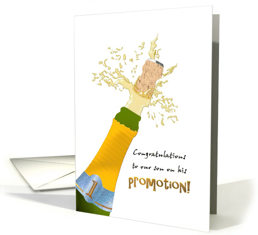 Congratulations Promotion for Son Popping a Bottle of Bubbly card