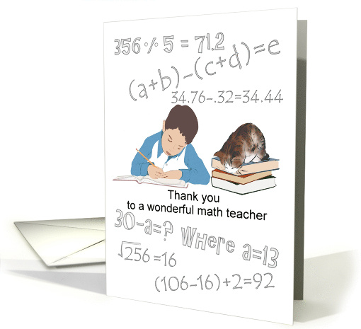 Thank You Math Teacher Young Man Doing His Homework card (1314652)