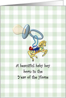 Baby Boy Born in the Year of the Horse Pacifier and Cute Horse Charm card