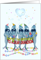 Grandson 1st Birthday Playful Sharks card