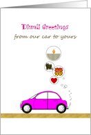 From Our House to Yours Bright Pink Car with Diwali Thoughts card