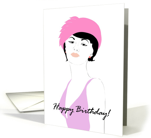 Red hat birthday, lady in pink hat and lavender dress card (1323688)