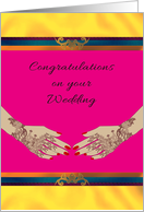 Wedding Congratulations Bride’s Hands With Intricate Henna Design card