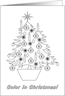 Decorated holiday tree, Christmas coloring book card