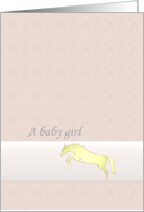 New Baby Girl Horse Picture on a Ribbon Announcement card