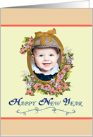 New Year Vintage Look Brush Gold Frame And Roses card