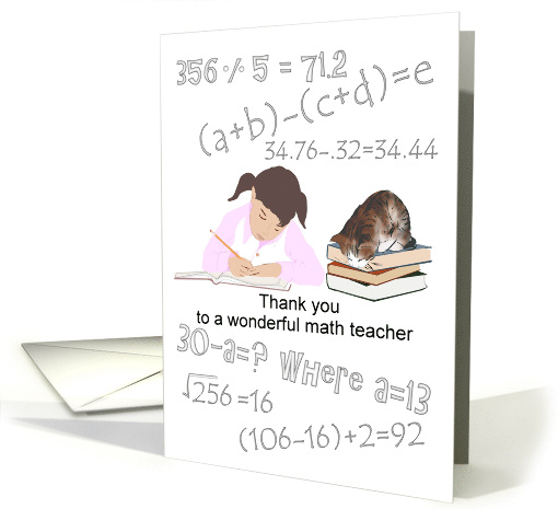 Thank You Math Teacher Young Lady Doing Her Homework card (1329806)