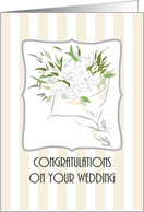 Wedding congratulations, bouquet of white roses card