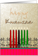 Happy Kwanzaa, Colored Candles in a Kinara and Abstract Florals card