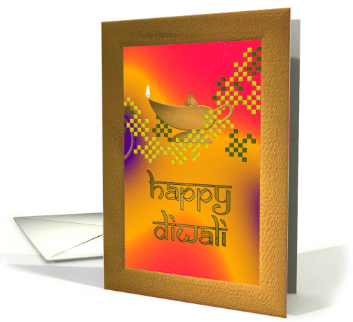 Diwali, Oil Lamp on Psychedelic Background card (1343902)