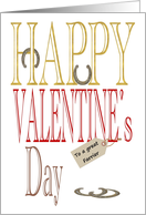 Valentine for farrier, horseshoes resting on Valentine greeting card
