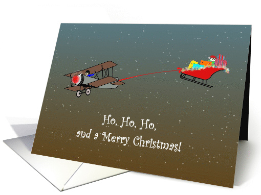 Male Pilot In Biplane Towing Santa In His Sleigh card (1347986)