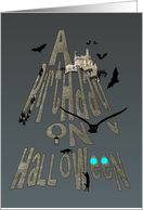 Birthday on Halloween Eerie Castle Bats Owl and Black Cats card