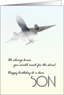 Birthday for Pilot Son Sketch of Jumbo Jet Taking Off card