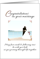 Wedding Congratulations Bride and Groom on Deck of Cruise Ship card