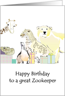 Birthday Greeting for Zookeeper Zoo Animals and Presents card