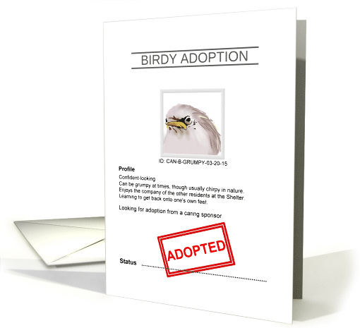 Congratulations On Adopting Bird From Shelter Adoption Papers card