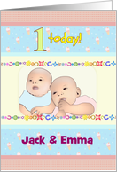 1st Birthday for Twin Boy and Girl Custom Baby Names card