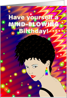 Mind-Blowing Birthday Colors Model In Red Lipstick Colorful Earrings card