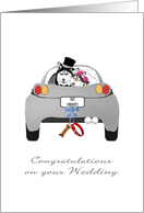 Wedding Congratulations Bride and Groom Husky Dogs Sitting in Car card