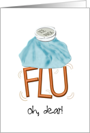 Get Well From Influenza Ice Pack On Top Of Shivering FLU Word card