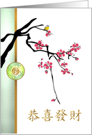Chinese New Year 2025 Bird on Branch of Pretty Plum Blossoms card