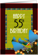 55th Birthday Colorful Abstract Butterflies And Fancy Borders card