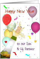 New Year Greetings for Son and Partner Champagne and Balloons card