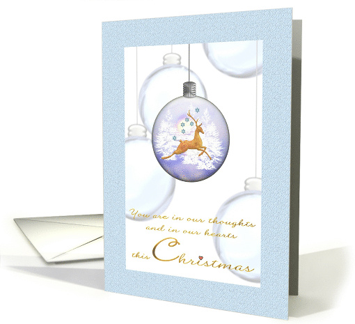 1st Christmas after divorce, bauble design with prancing deer card
