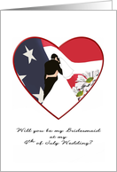 Be My Bridesmaid on 4th July Wedding Bride and Groom Old Glory card