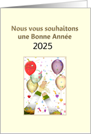 Customizable New Year Greeting in French Balloons and Champagne card