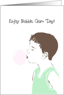 Bubble Gum Day, sketch of boy blowing a bubble with bubble gum card