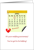 Wedding Anniversary April Fools’ Day 2025 Calendar Date Marked Off card