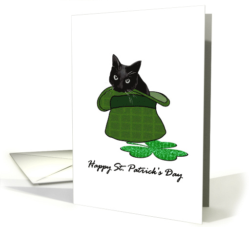 St. Patrick's Day Black Cat Sitting In a Green Hat card (1425750)