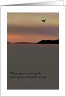 New Job As Flight Attendant Aeroplane Flying Over Lake After Sunset card