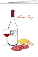 Salami Day Slices of Delicious Salami Cheese Crackers Red Wine card