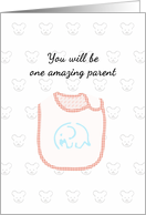New Baby for Single Mom Baby’s Bib Pink Checks with Blue Elephant card