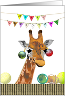 Christmas Giraffe Wearing Bauble Earrings Colorful Flags And Baubles card