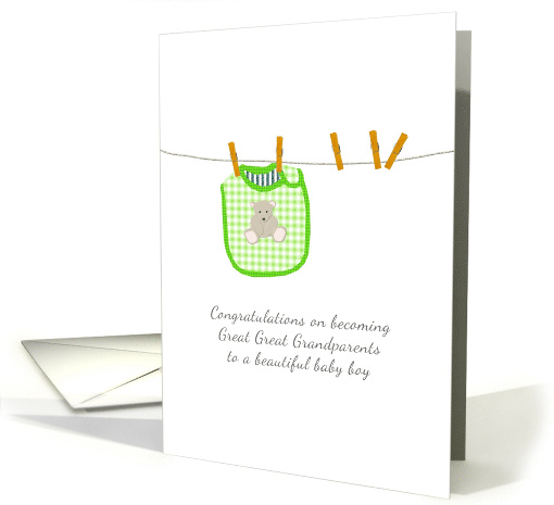 Becoming Great Great Grandparents to Baby Boy Bib on Washing Line card