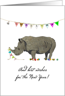 Christmas, rhinoceros busy with holiday decorations card