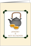 Hot Tea Month Two Cups of Jasmine Tea and a Teapot card