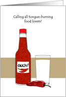 National Hot Sauce Day Ouch Hot Sauce and Glass of Milk card