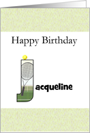 Birthday for Name Beginning with Letter J Tennis Court Racket Ball card