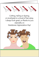 Hairdresser appreciation day, ladies with hair in curlers card