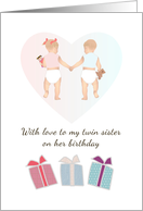 Birthday To Twin Sister From Twin Brother Twin Toddlers Holding Hands card