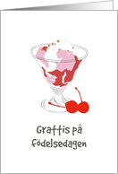 Happy Birthday in Swedish Ice Cream Sundae and Cherries card