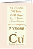 7th Copper Wedding Anniversary 7 Years Broken Down to Secs Cu29 card